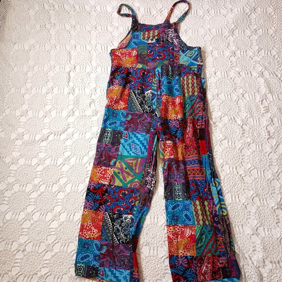 Pants - Overalls Jumpsuit Patchwork Look Multicolor Wide Leg Crop Bib Pocket Small women